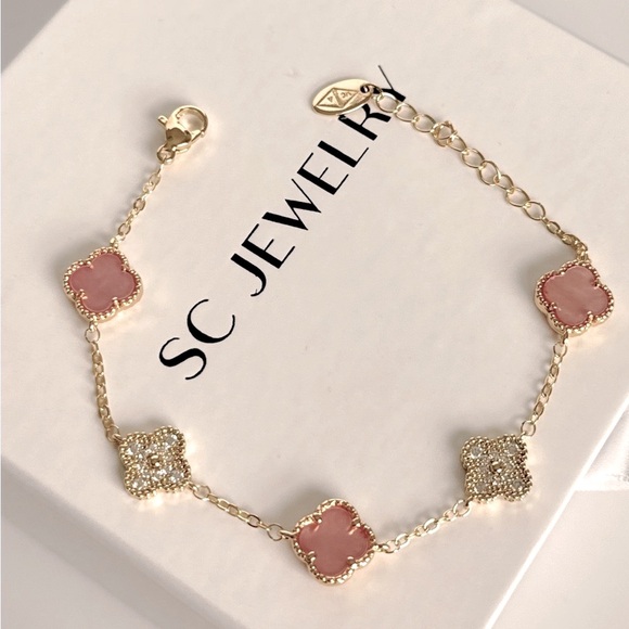 Petite Clover Pink Mop & Real Zircon 14k Gold Filled - Picture 3 of 12